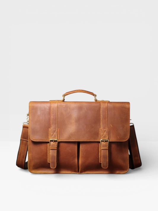 Cartable cuir Lars - Marron - Vue de face portrait