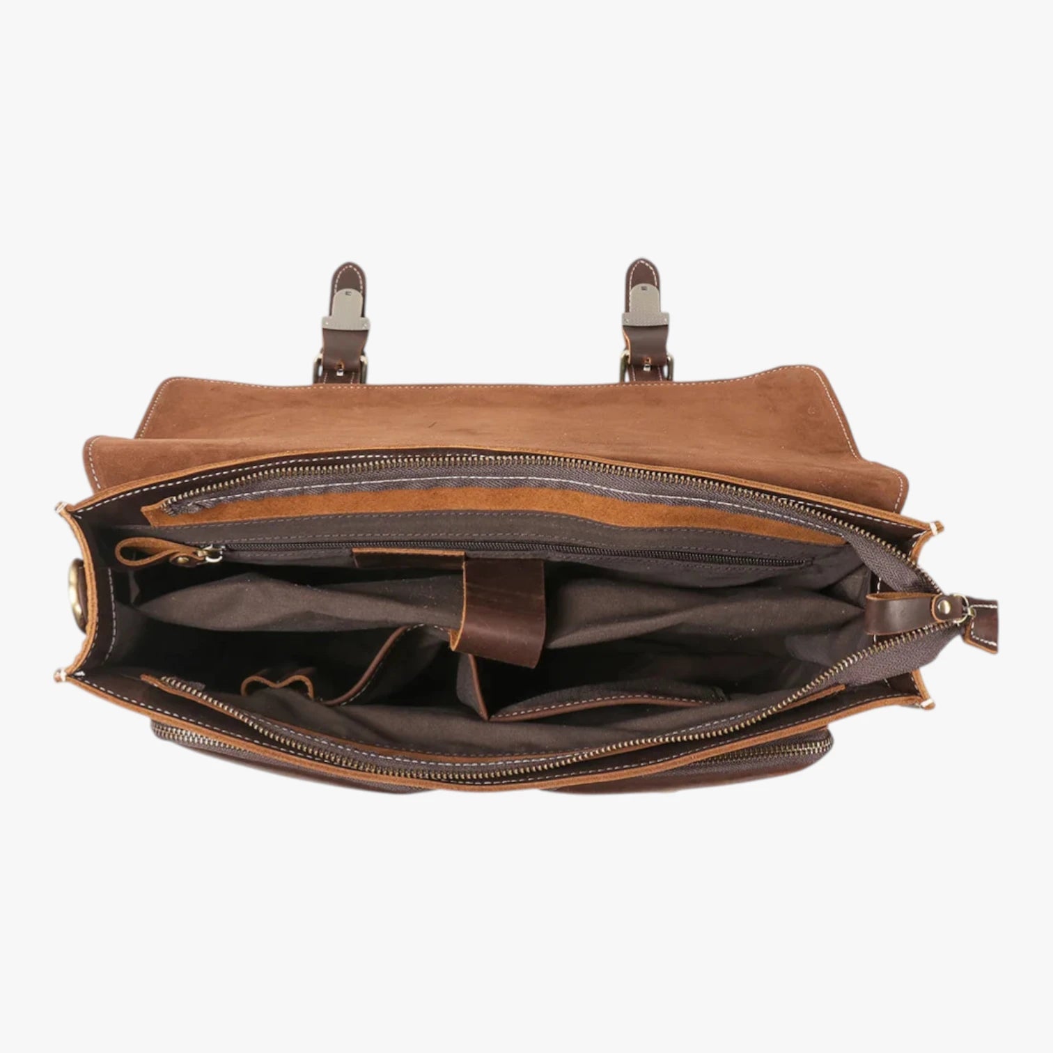 Cartable cuir Birk - Intérieur compartiments ouvert