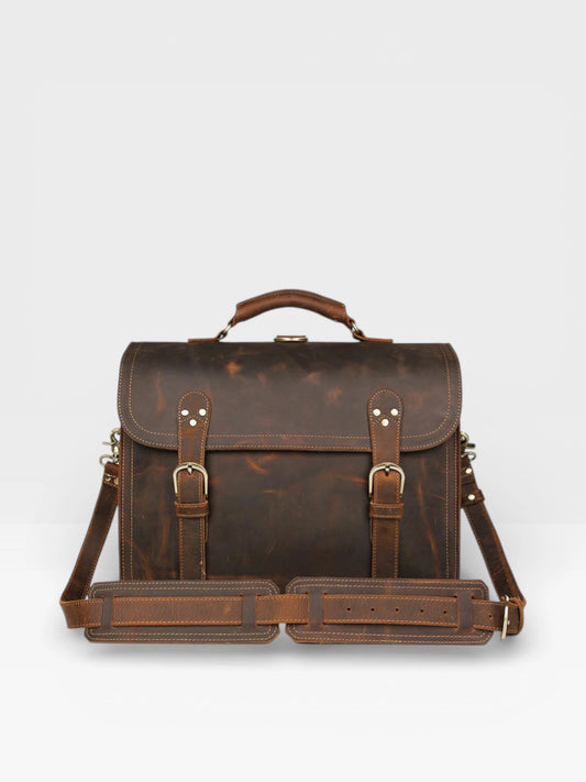 Cartable cuir Sten - Brun Foncé - Vue de face