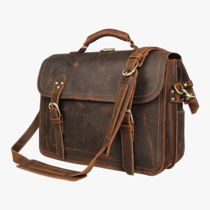 Cartable cuir Sten - Vue trois-quarts avec bandoulière