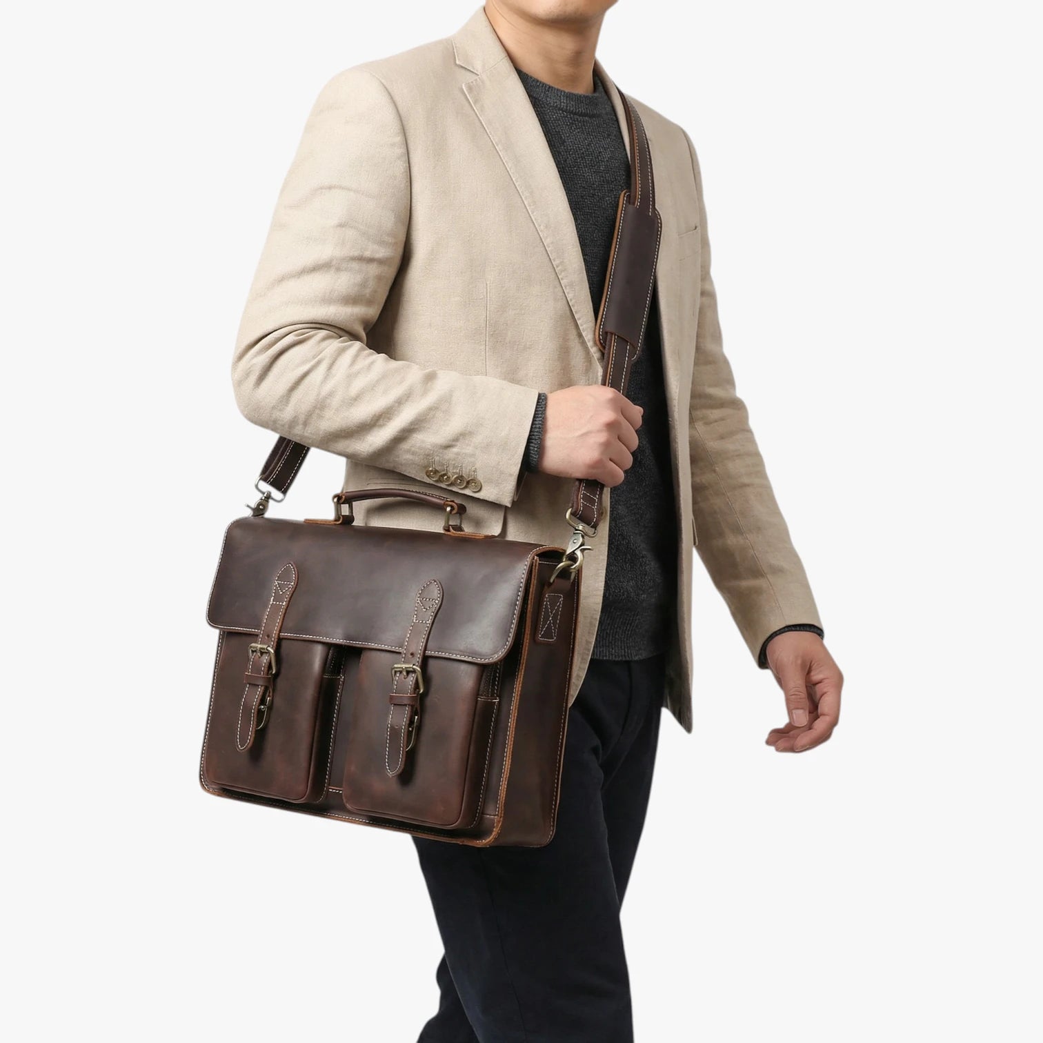 Cartable cuir Birk - Porté en bandoulière