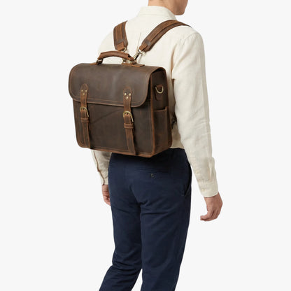 Cartable cuir Sten - Porté en sac à dos